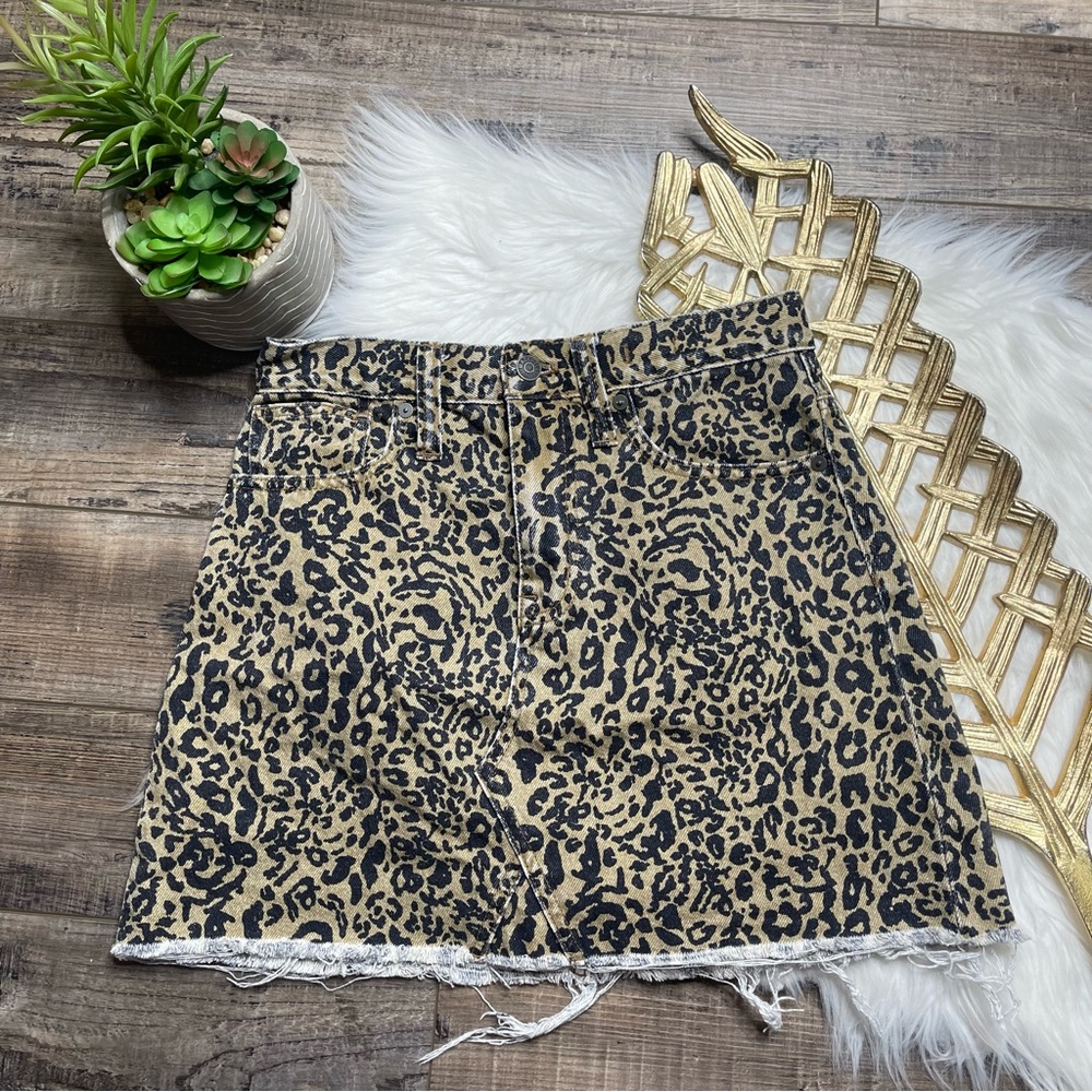Madewell Rigid Denim‎ Leopard A-Line Skirt